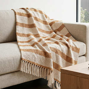 Manta Boho a Rayas Amarillo Mostaza de 50x60 Pulgadas, Tejida a Mano, de Algodón, para Sofá, Fabricante al por Mayor - Product Image 4