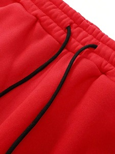 Ensemble de survêtement unisexe rouge à capuche, manches longues, couleur unie, respirant, en coton, sweat-shirt et pantalon, tenue décontractée pour l'automne, coupe classique - Product Image 4