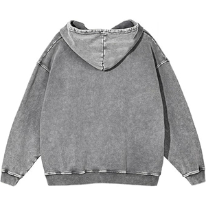 Sudadera con Capucha Casual de Invierno de Calidad Premium, Lavado Ácido Personalizado, Estilo Oversize Vintage Streetwear, con Cremallera, Efecto Desgastado por el Sol, Ligera, Talla XS - Product Image 6
