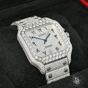 นาฬิกาหรู Cartier รุ่น Iced Watch ตัวเรือนสแตนเลสประดับเพชรโมอิสซาไนต์ ระบบอนาล็อก กลไกจักรกล ขนาด 41 มม. หน้าปัดกระจก ดีไซน์ฮิปฮอป สายแบบพับได้ - Product Image 4