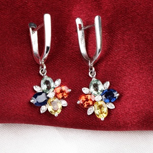 Precious Natural Multi Sapphire <b>Diamond</b> 18k Solid White Gold Handmade Classic Drop <b>Earrings</b> Certified Wedding Engagement Women - Product Image 3