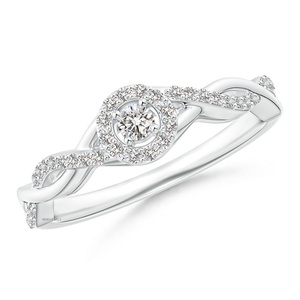 Bague de fiançailles pour femme en or jaune avec diamant, taille brillant rond, design halo, style romantique, or 10K 14K 18K, argent 925 935 - Product Image 2