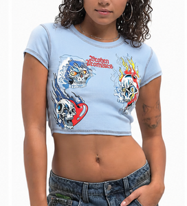 Camiseta Corta Personalizada para Mujer, Estilo Y2K, con Estampado Gráfico, de Algodón Elástico Suave, Ajustada, de Manga Corta, para Streetwear, OEM ODM - Product Image 3