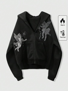 Sweat à capuche zippé court vintage effet vieilli OEM personnalisé, en molleton épais lavé, avec fermeture éclair intégrale - Product Image 3