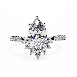 Bague de fiançailles en moissanite de laboratoire taille poire, or blanc, pavé, avec accents ovales et marquise, bijoux de mariage - Product Image 2