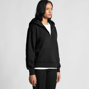 Unisex Black Quarter <b>Zip</b> Hooded Sweatshirt Oversized Fit Breathable Pocket Long Sleeve 100% Cotton Fleece Casual Winter Wear - Product Image 3