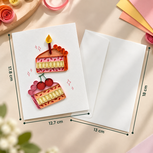 Carte de vœux artisanale de haute qualité en quilling, thème gâteau et cerises, pour anniversaire, papeterie cadeau, fabricant - Product Image 2