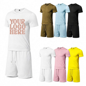 OEM Custom Men's Short Sleeve T-Shirt Shorts <b>Set</b> 2 Piece Summer Sportswear Jogging Suit Breathable 100% Cotton Streetwear 7 - Product Image 1