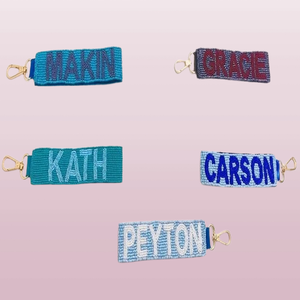 New Boutique Bestseller Custom for Beaded Fashion Adjustable Gameday Keychain <b>Wristlet</b> Letter Key Holder Handmade Gift Keychains - Product Image 4