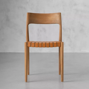 Chaise de salle à manger scandinave moderne en bois avec siège en cuir pour la maison - Product Image 1