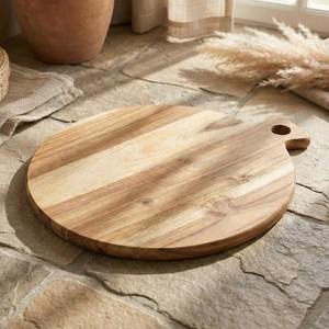 Planche à découper ronde en bois avec poignée, bloc de découpe de cuisine en bois naturel, planche à découper artisanale en bois d'acacia, ronde et rustique - Product Image 1