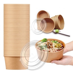 Bol alimentaire jetable biodégradable en papier kraft de 32 oz, le plus vendu, avec couvercle sécurisé pour la livraison, idéal pour les salades, les soupes et les repas gastronomiques - Product Image 2