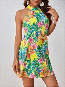 Women's Sleeveless Floral Print Sundress Halter Neck A Line Short Dress - Product Image 4