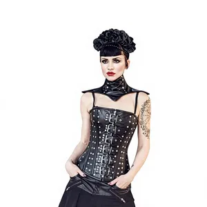 Women's Goth <b>Punk</b> Plus-Size Zipper Leather Corset Shapewear Waist Cinchers with Satin Fabric Quick Dry Feature Firm Control - Product Image 6