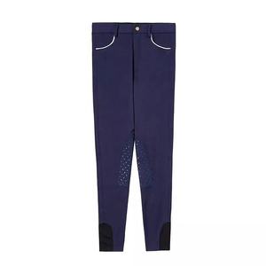Pantalones de equitación de cintura alta para mujer, largos, de punto, de algodón y elastano, elásticos en cuatro direcciones, de color liso, con cierre de botón, personalizables. - Product Image 3