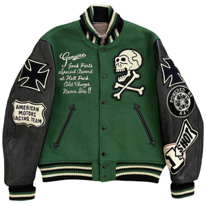 Chaqueta Varsity IDREESANDSONS para Hombre, Negra y Blanca, con Parche Bordado UR, Diseño Casual para Otoño, Cuello Camisero, Corte Regular - Product Image 1