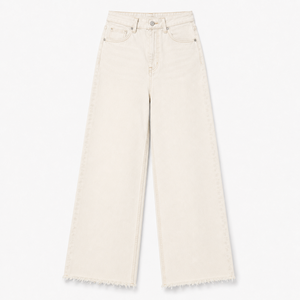 Vaqueros de mujer de cintura alta, lavado claro, pierna ancha, teñidos, con dobladillo, corte regular, 100% algodón, estilo casual urbano, ecológicos - Product Image 5
