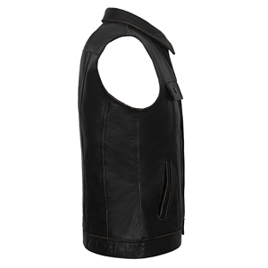Custom Men's Trucker Real Cowhide Buff <b>Leather</b> Waistcoat Western Vest Classic <b>Sleeveless</b> <b>Jacket</b> OEM/ODM Wholesale Manufacturer - Product Image 2