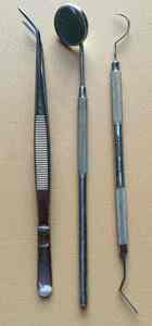 3 Pieces Examination Set Pmt Probe Tweezer And Mouth Mirror With Handle Dental <b>Instruments</b> Your Own Brand Name By Grip Surgical - Product Image 2