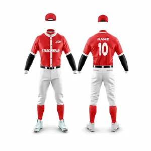 Ensemble uniforme de baseball pour hommes, maillot et pantalon sublimés, manches longues, évacuation de l'humidité, vêtements d'équipe toutes saisons - Product Image 5