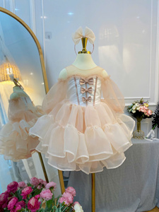 Hot Selling Vintage German Style Layered Dress for Girls Casual <b>Puff</b> Sleeve Halter Eco-Friendly ODM Many Color Options Children - Product Image 2