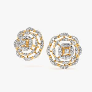 Boucles d'oreilles clous en or jaune avec diamants de laboratoire superposés en forme de cercle floral - Product Image 4