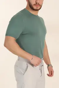 เสื้อยืดผู้ชายดีไซน์ล่าสุด สไตล์ใหม่ล่าสุด เสื้อยืดแขนสั้นสำหรับผู้ชาย รับสกรีนโลโก้ เสื้อยืดออกกำลังกายผ้าฝ้ายยืดหยุ่นสำหรับผู้ชาย - Product Image 4