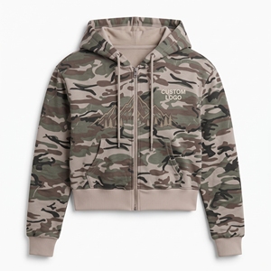 <b>Womens</b> <b>Camo</b> Cropped Zip Hoodie Custom Logo Mountain Print Fleece Casual Streetwear Outdoor Fashion Sweatshirt Jacket <b>Coat</b> - Product Image 2