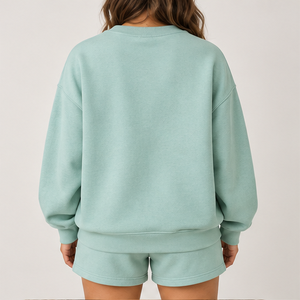 Women's Mint Polka Letter Crew Neck 2-Piece <b>Shorts</b> <b>Set</b> Custom Casual Sportswear - Product Image 2