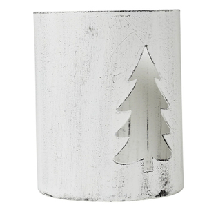 Portavelas Votivas de Metal Blanco Envejecido con Diseño de Árbol de Navidad - Product Image 1