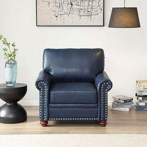 Navy Blue Faux Leather Single Seat <b>Sofa</b> Chair with Wood <b>Leg</b> <b>for</b> Living Room - Product Image 3