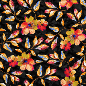 Tissu de rideau de luxe Botanique Noir en crêpe plat rétro peigné et résistant à l'eau, motif Kalamkari Giardino Notturno, qualité supérieure, couleur Minuit - Product Image 4