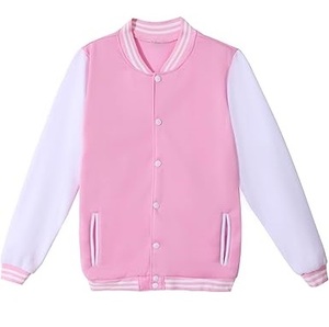 Chaqueta Varsity de Lana Color Rosa Claro con Botones, Chaqueta Deportiva de Béisbol de Alta Calidad con Capucha para Primavera - Product Image 1