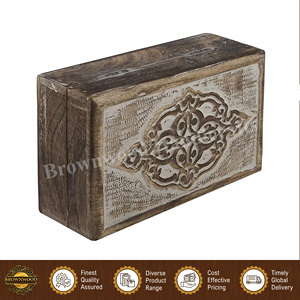 Excellent Quality Best Selling Unique Design Burnt Ivory Wash Color 100% Natural Hand Carved Mango Wood Box for Genuine Buyers - Product Image 3