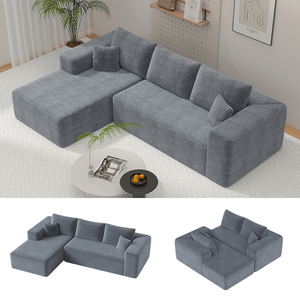 Divano Sezionale Convertibile Moderno a 3 Posti in Corduroy con Chaise Longue, Seduta Profonda in Schiuma e Rivestimento a Righe Larghe - Product Image 5