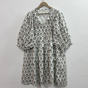 Vestido Casual Midi para Mujer, 100% Algodón Tejido, Estampado Floral, Liso, Manga Corta, Cintura Imperio, Estilo Babydoll, Oversize, Cuello en V, Holgado - Product Image 1