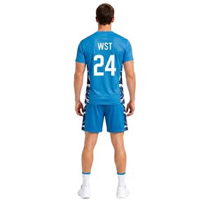 Tenue de volley-ball professionnelle bleu roi à motifs géométriques, en microfibre légère, respirante et anti-transpiration, kits d'équipe professionnels - Product Image 2