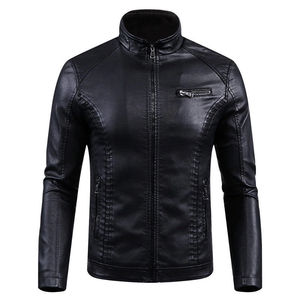 Women's PU Leather Motorcycle Jacket Stand Collar Full Sleeve Windproof <b>Zipper</b> Closure Solid Color Autumn Wear - Product Image 1