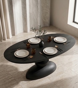 Table à manger ovale moderne en bois massif, meuble contemporain stable pour appartement, villa, hôtel et restaurant - Product Image 2