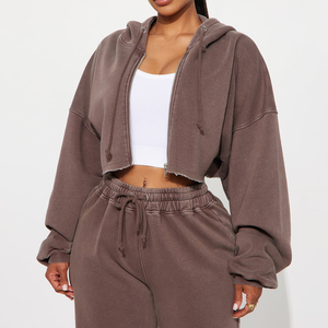 2026 Hot Sale Women's Washed-Look <b>Distressed</b> Solid Short Zipper Hooded Collar <b>Top</b> & Pants Casual Sportswear 2-Piece Set Women - Product Image 3