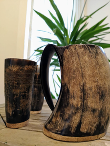 Mug à bière viking d'inspiration médiévale de haute qualité, motif animal/amour/ange, écologique, fait main, en véritable corne de bœuf, personnalisable - Product Image 3