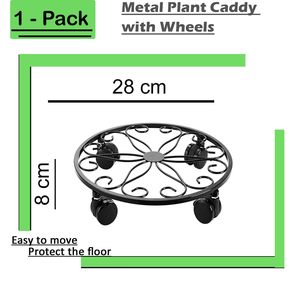 Support de plantes en métal sur roulettes, chariot en fer robuste avec roues |   Base antirouille de 28 cm pour jardinières d'intérieur et d'extérieur - Product Image 4