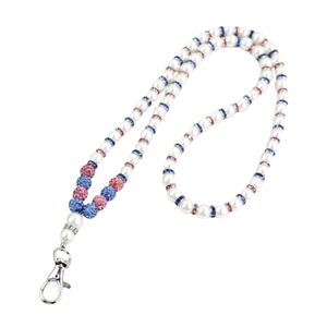 Pearl <b>Beaded</b> Lanyard Pink <b>Blue</b> Rhinestone Accent Stylish ID Badge Holder Necklace Strap Elegant Fashion Accessory - Product Image 2