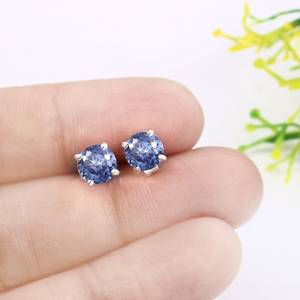 Handmade Ceylon <b>Blue</b> Sapphire <b>Stud</b> <b>Earrings</b> 925 Sterling Silver 14K Gold Plated Polished Engagement Gift - Product Image 4