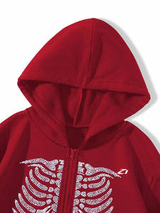 Sweat-shirts à capuche streetwear surdimensionnés en molleton de coton rouge avec fermeture éclair intégrale et logo pour hommes, personnalisables avec nom de marque, en tissu épais, commandes en gros - Product Image 4