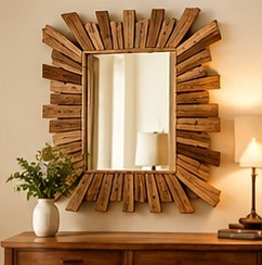 Modern Luxury <b>Large</b> Rustic Star Distressed Wood Wall <b>Mirror</b> with No Electricity Required for Living Room Bedroom Entryway - Product Image 1
