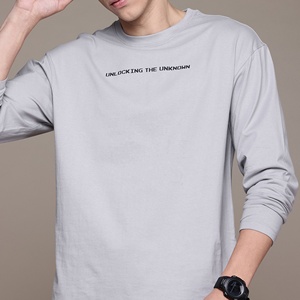 Camiseta de Manga Larga Extra Grande con Estampado de Texto Minimalista Personalizada para Hombre, Color Gris, Estilo Urbano, Venta al Por Mayor OEM BD - Product Image 2