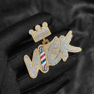 Luxury moissanite barber logo pendant necklace <b>iced</b> <b>out</b> crown clipper design hip hop jewelry with cuban <b>chain</b> bold piece - Product Image 1