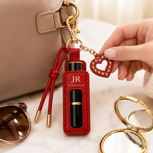 พวงกุญแจใส่ลิปบาล์มหนังแท้ JR Custom พร้อมจี้รูปหัวใจ สำหรับของขวัญองค์กร - Product Image 1