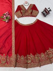 Red <b>Bollywood</b> Style Lehenga Set Embroidered Indian Pakistani <b>Outfit</b> Banarasi Style Wedding Festival Wear - Product Image 6